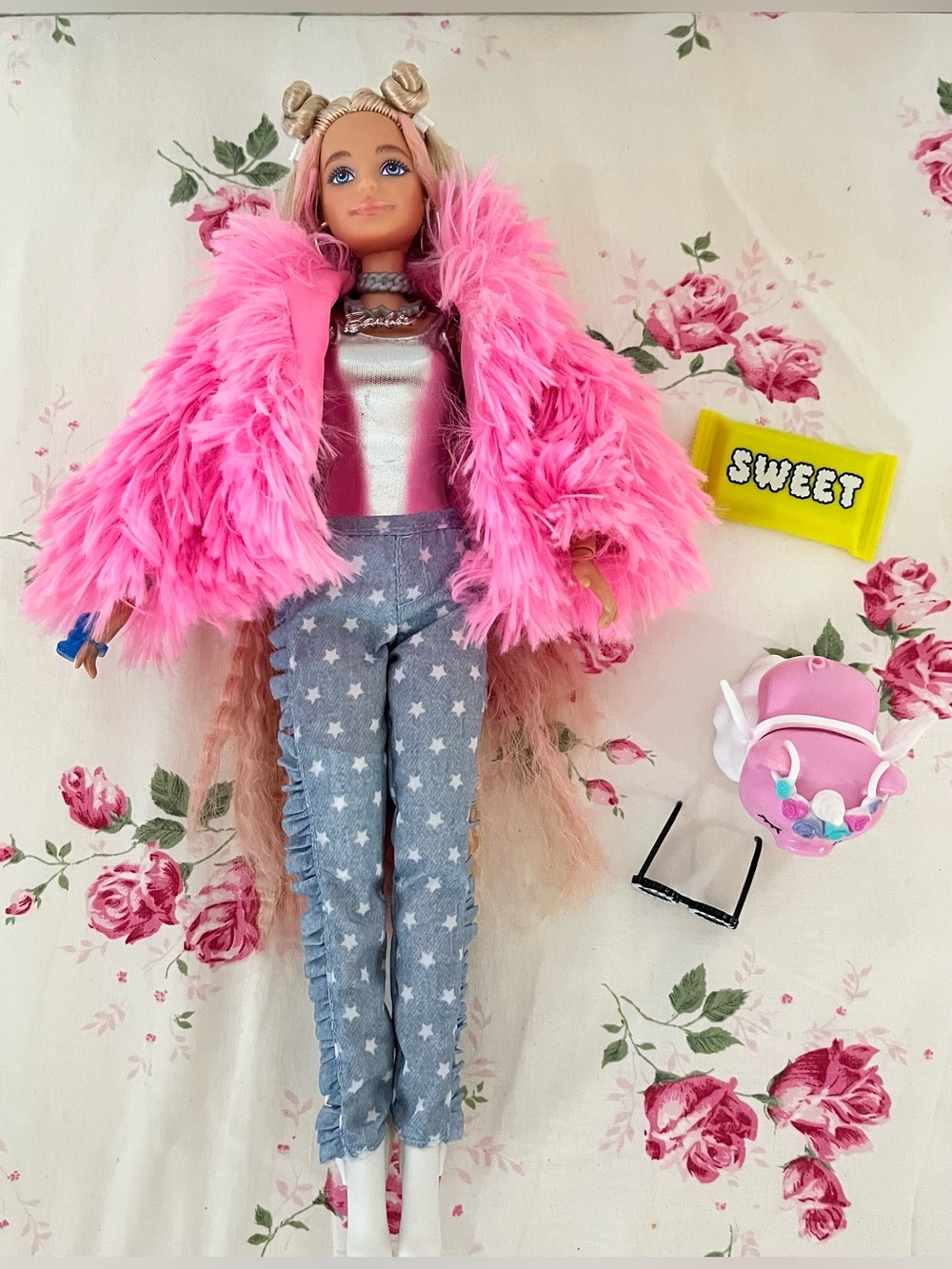 Barbie Extra Doll #3 2020 Pink Coat With Accessories & Unicorn